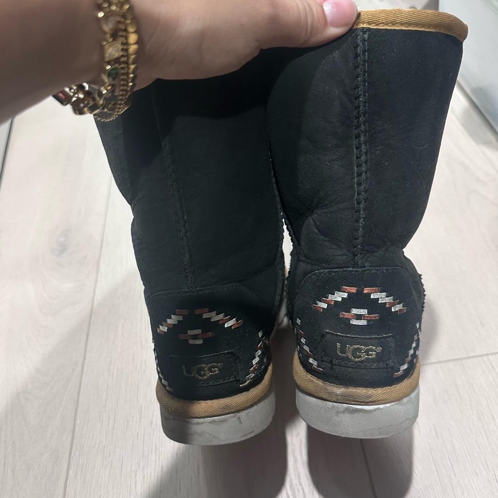 UGG Black and Tan Boots with Geometric Pattern